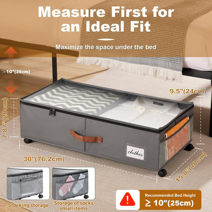 Under Bed Storage Containers with Wheels 9.5 inches Higher Under Bed Storage XXXL Underbed Shoes Blankets Clothes Storage Organizer 2 Pack Under the Bed Storage for College Dorms Bedroom Nursery Rooms