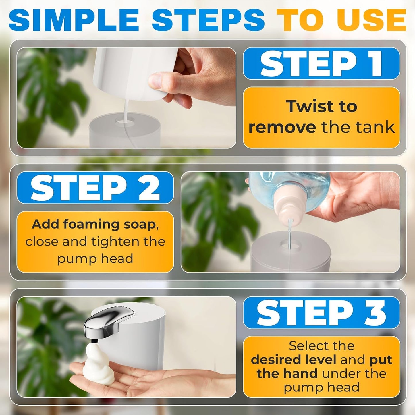 Automatic Soap Dispenser Touchless - 13.5 Oz Automatic Hand Soap Dispenser, 4-Level Adjustable Foaming, Rechargeable and Long-Lasting, Good for Kitchen, Bathroom, Hotels, Great as Home Essentials Gift