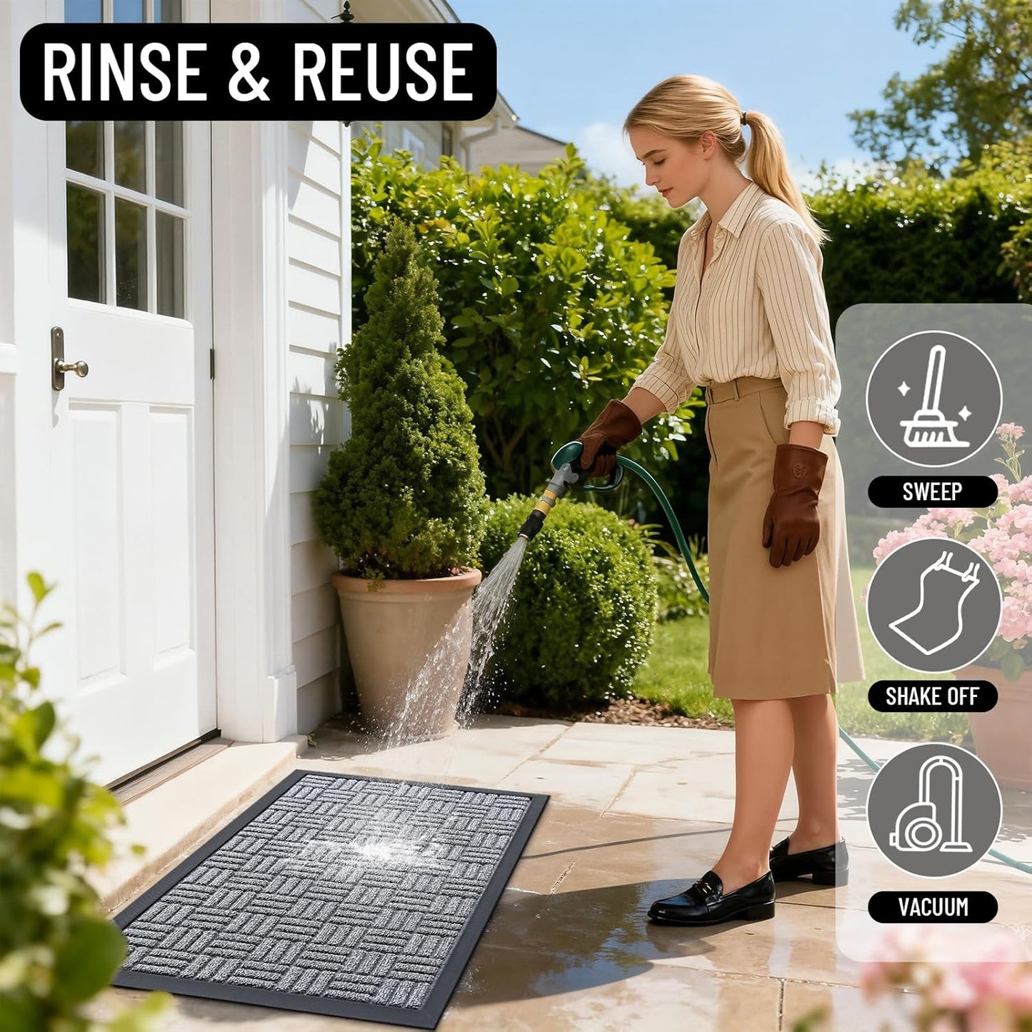 OLANLY Front Door Mat Outside Entrance 29.5x17, Absorbent, Heavy Duty Sturdy Natural Rubber Doormat Indoor Outdoor, Stain and Fade Resistant, Non-Slip Backing Low Profile Floor Mat for Entryway, Grey