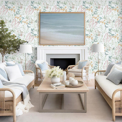 Dimoon 17.3''x78.7'' Vintage Peel and Stick Wallpaper Boho Beige Neutral Contact Paper White Floral Bird Wallpaper Removable Botanical Renter Friendly Modern Wall Paper Bedroom Bathroom Vinyl Roll