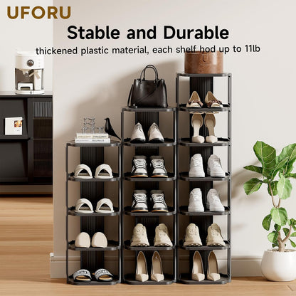UFORU Small Shoe Rack, 5 Tier Plastic Vertical Shoe Rack for Small and Narrow Spaces, Free Standing Shoe Organizer for Closet, Entryway
