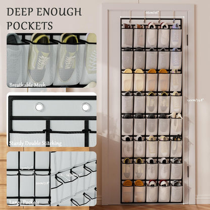 homyfort Over the Door Shoe Organizer, Hanging Shoe Rack Storage Holder with 24 Large Pockets for Closet Door, Men Women Kids Shoes, Cruise (Black)