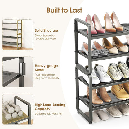 SAYZH Expandable Shoe Rack for Closet, Adjustable Metal Shoe Organizer with Sturdy Mesh Shelves for Boots & Heels, Stackable Shoe Storage for Entryway, Garage, Small Spaces (Black, 2-Tier)
