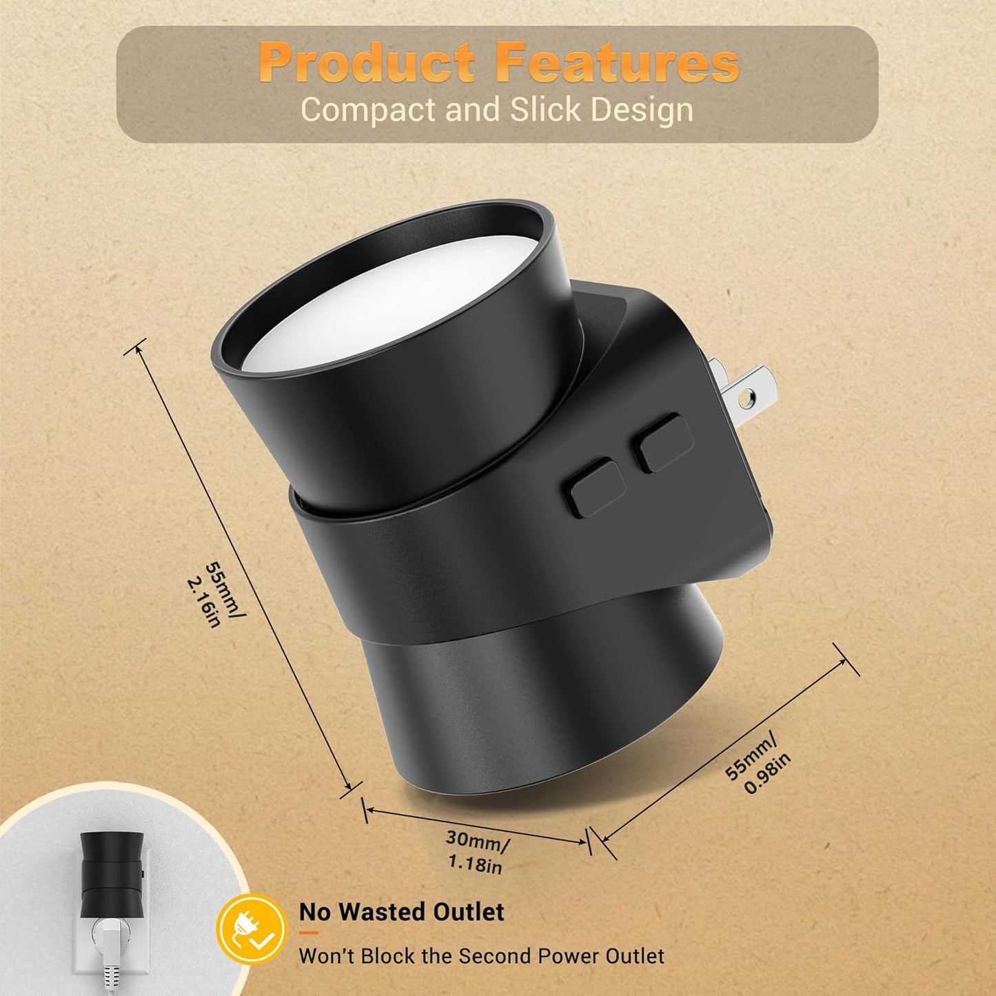 JandCase Motion Night Light, Rotating Night Lights Plug into Wall, 3 Colors 3000K-5000K-Amber, Dusk to Dawn & Motion Sensor, 3 Level Brightness Nightlight for Bathroom Bedroom Hallway [2 Pack]