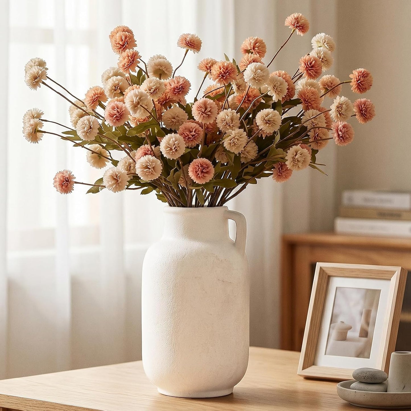 CUCUMI Ceramic Vase Set of 5, Home Decor Farmhouse Décor Handmade Pottery Vases for Pampas Grass, Dried Fresh Flowers, Table, Living Room, Kitchen, Shelf, Entryway Mantel Neutral Tones