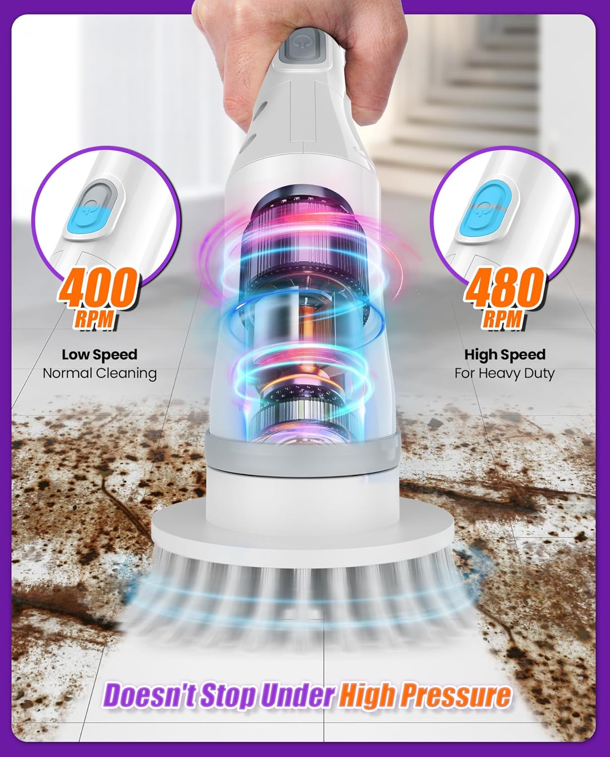 Cordless Electric Spin Scrubber with 7 Brush Heads, White-te1 | Adjustable long handle for shower, tile, grout, sink, tub, floor, and car wheel cleaning