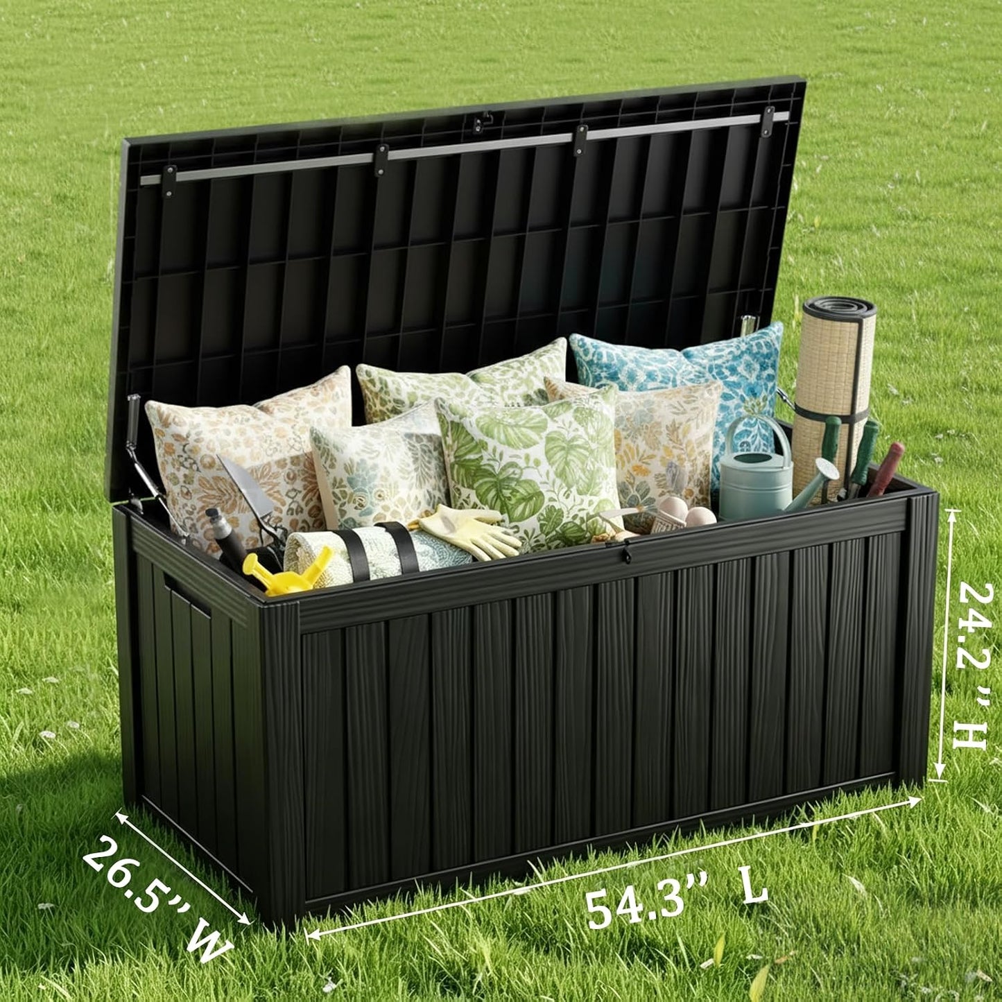 MAKINO 152 Gallon Resin Outdoor Storage Box, Waterproof Deck Box with Lockable Lid, Outside Storage Box for Patio Furniture, Pool Accessories, Garden Tools, Storage Bench for Backyard, Porch, Black