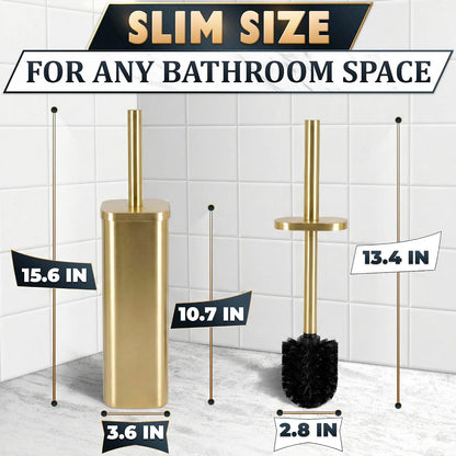Black Toilet Brush and Holder Set - Slim Matte Design that Fits Anywhere - Stainless Steel Toilet Bowl Brush and Holder with 2 Rounded Corners, Replaceable Head, Removable Inner Bowl & Splash Guard