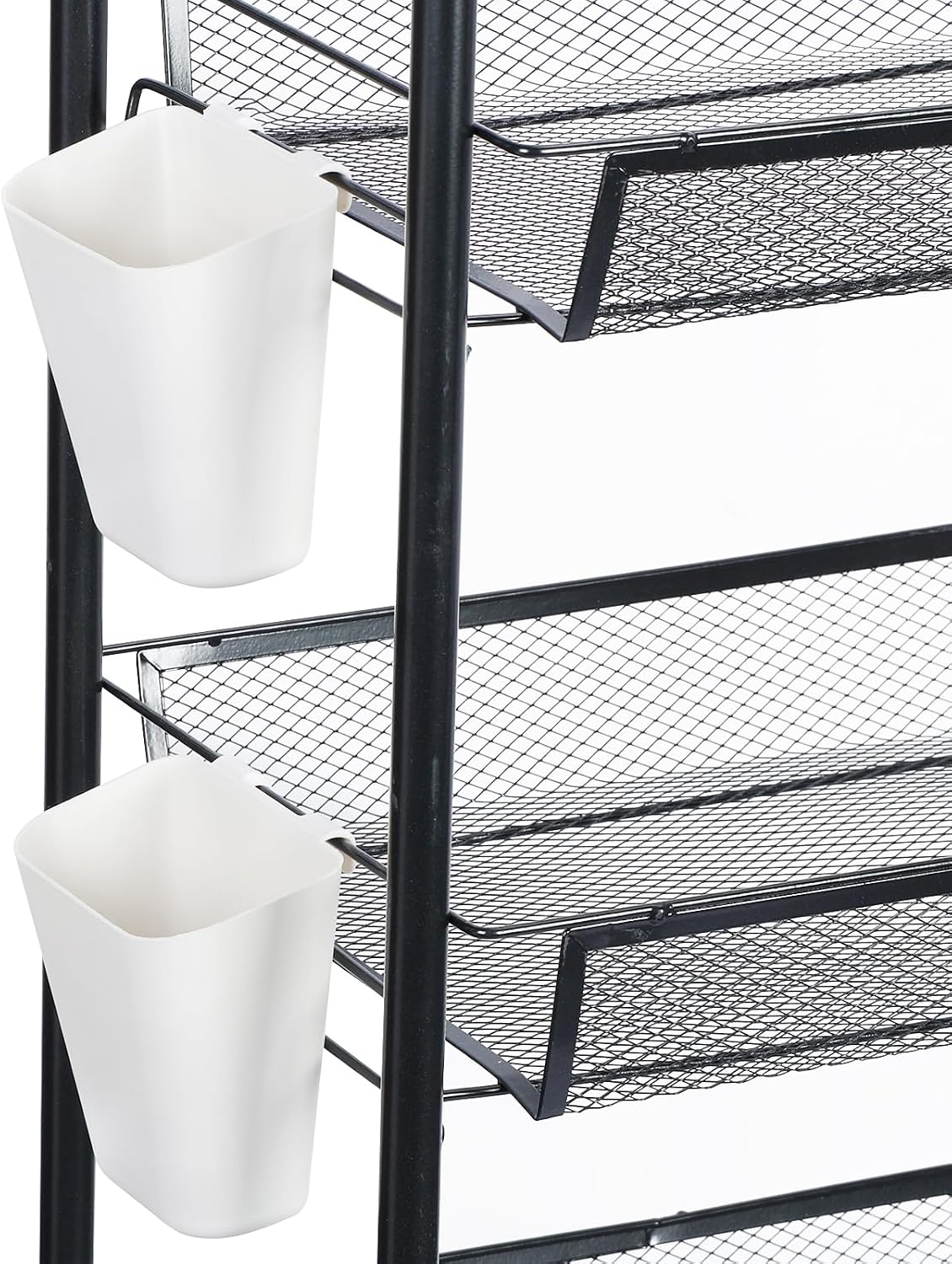5-Tier Rolling Cart, Stackable Fruit Vegetable Rack, Kitchen Mesh Storage Basket with 360 Degree Wheels, Snack Cart for Kitchen Pantry Bathroom Organizer Heighten Guardrail Detachable (5-Tier Black)