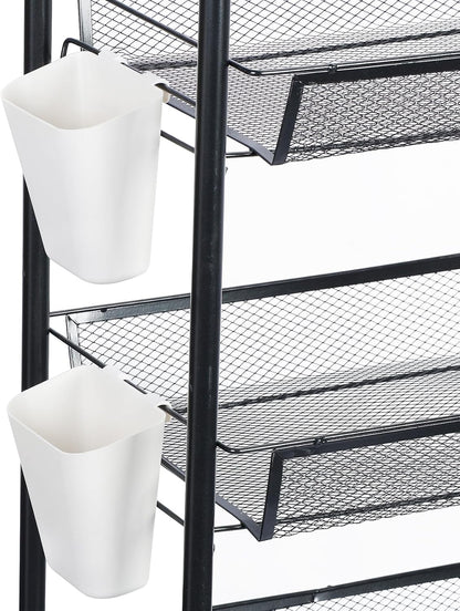 5-Tier Rolling Cart, Stackable Fruit Vegetable Rack, Kitchen Mesh Storage Basket with 360 Degree Wheels, Snack Cart for Kitchen Pantry Bathroom Organizer Heighten Guardrail Detachable (5-Tier Black)