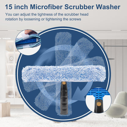 Professional Window Cleaning Kit, 14" Rubber Squeegee with 15" Microfiber Scrubber, Window Cleaning Tool for Home, Window Washing Equipment Commercial & Household Use
