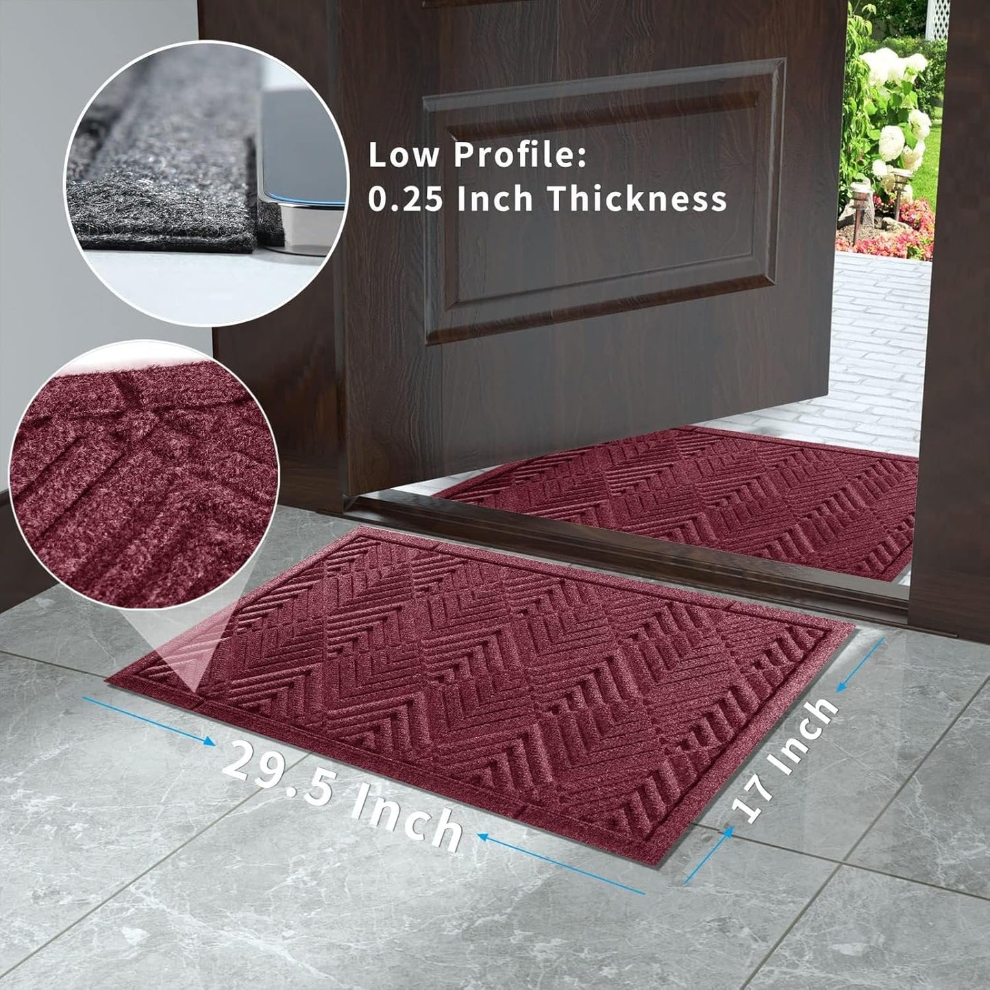 Yimobra Front Door Mat, All-Season Waterproof Outdoor Mat for Entrance with Drainage Holes, Heavy Duty Non-Slip Doormat for Garage Patio Entryway Indoor, 29.5x17, Red