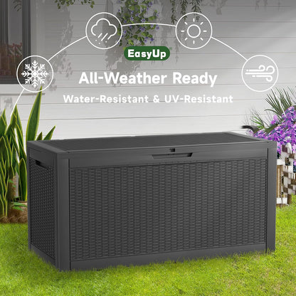 EasyUp 33 Gallon Resin Deck Box Waterproof, UV Resistant Outdoor Storage Box for Delivery, Porch, Patio and Garden, Stripe Black