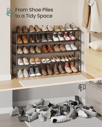 SONGMICS Shoe Rack, 6-Tier Shoe Organizer, Metal Storage Shelf, Upright or Upside Down, for 24-30 Pairs, Stackable, for Entryway, 11.8 x 36.2 x 42.7 Inches, Black ULSA306BH01