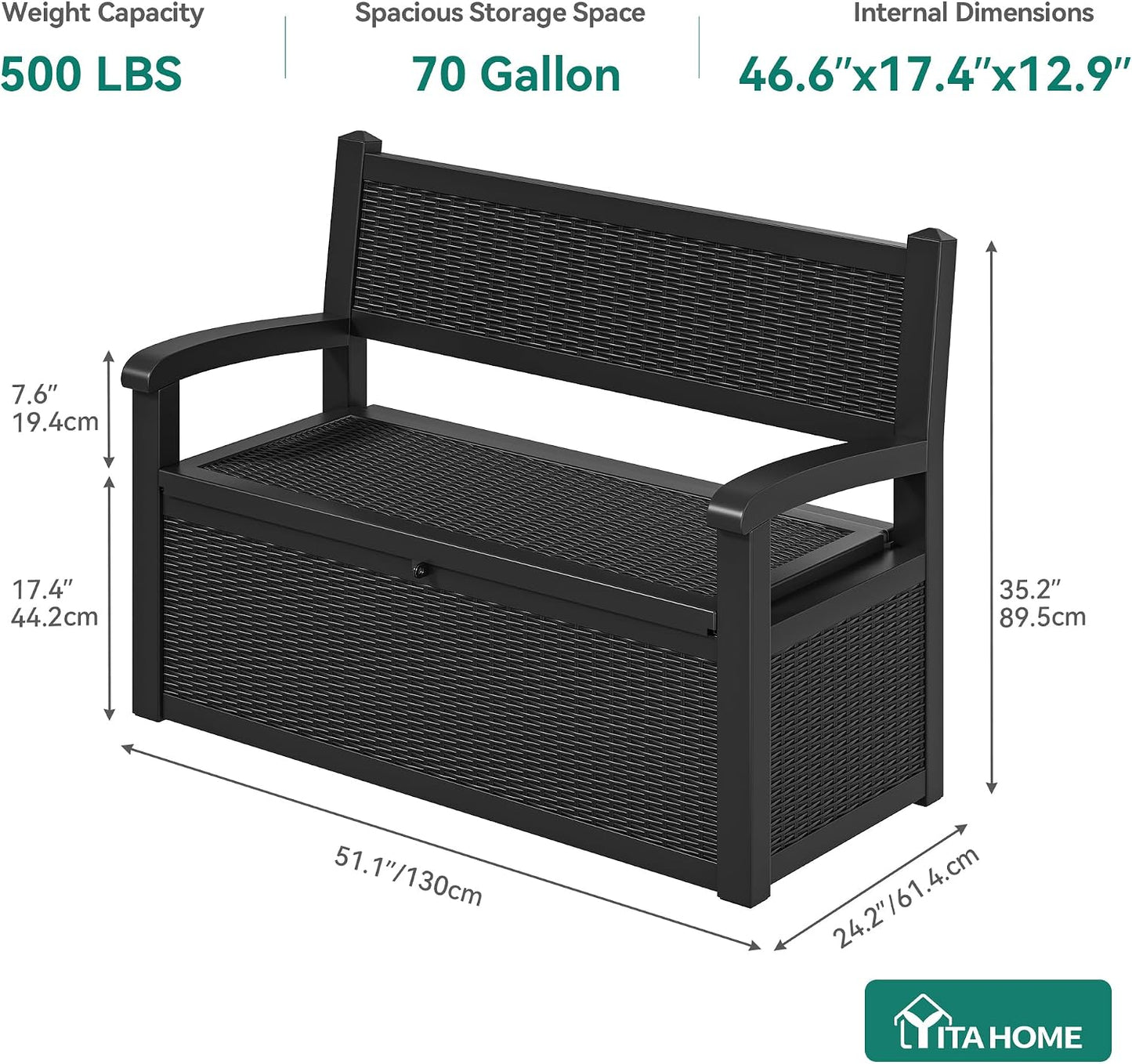 YITAHOME 100 Gallon Large Outdoor Deck Box | Waterproof Resin Storage Box, Lockable Indoor Outdoor Storage Container for Patio Furniture Cushions, Pool Accessories