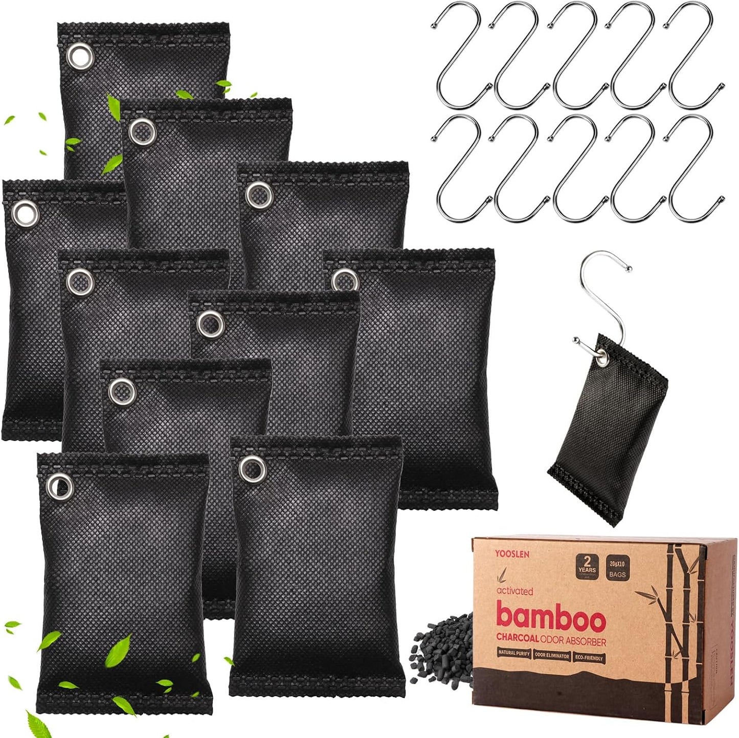 Activated charcoal deodorizer (11 x 100g), bamboo charcoal air purification bags, suitable for dehumidifying, home, refrigerator, shoes, pets, wardrobe, car air freshener deodorant bags.