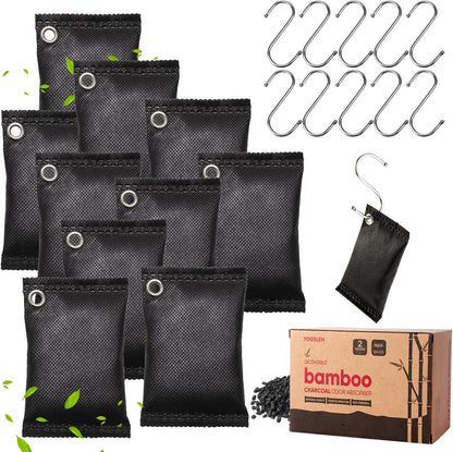 Activated charcoal deodorizer (11 x 100g), bamboo charcoal air purification bags, suitable for dehumidifying, home, refrigerator, shoes, pets, wardrobe, car air freshener deodorant bags.