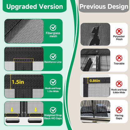 HOFUDON Upgraded Magnetic Screen Door Mesh, Full Strip Magnets, Heavy Duty Fiberglass Mesh, Door Screen Magnetic Closure for Single Door Size 32 x 80 Inch, Screen Door Size 35 x 82 Inch Black