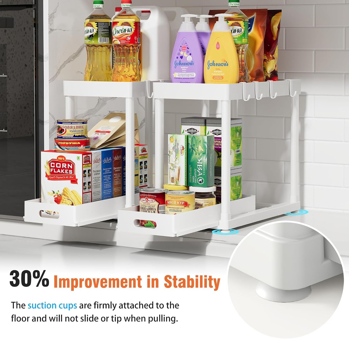 2 Pack Pull-Out Storage Organizers, Under Sink Organizer and Storage for Bathroom & Kitchen,Multi-Purpose Under Cabinet Organizers and storage Black