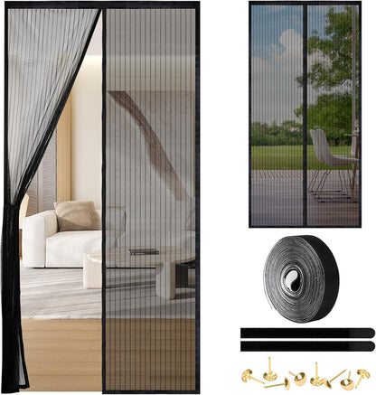 Magnetic Screen Door - Self Sealing, Heavy Duty, Hands Free Mesh Partition Keeps Bugs Out Let Breeze in- Pet and Kid Friendly - Keep Open Feature (Black, Fit Door Size 38 x 82 Inch)