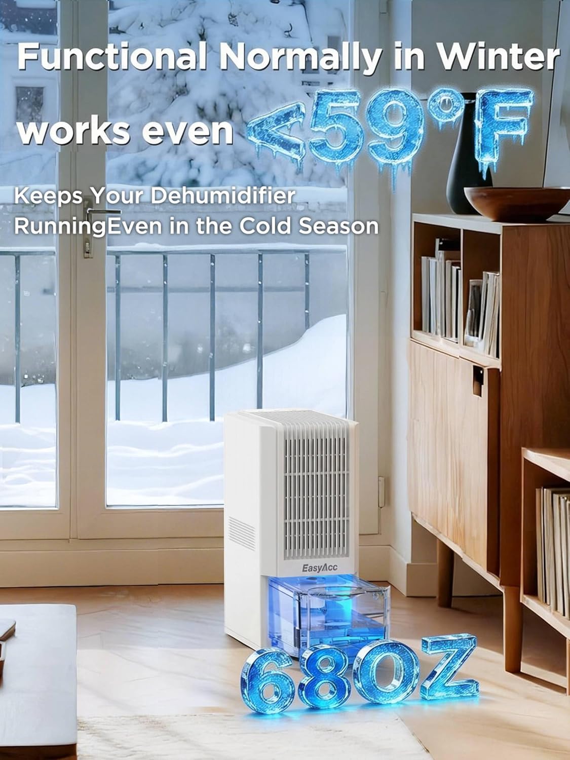 EasyAcc Bathroom Dehumidifier, 45 oz/Day Small Dehumidifier for Bathroom, Quiet Moisture Control Mini Dehumidifier for Home, Low-Temp Operation, Auto Shut-Off, 68 oz Tank, 7 LED Light for Closet RV
