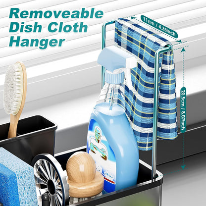 Ewaiira Stainless Steel Sink Caddy, Sponge Holder for Kitchen Sink with Brush Holder and Towel Rack, Sink Organizer for Countertop, Soap Dispenser Kitchen Organizers Storage Essentials (A-Black)