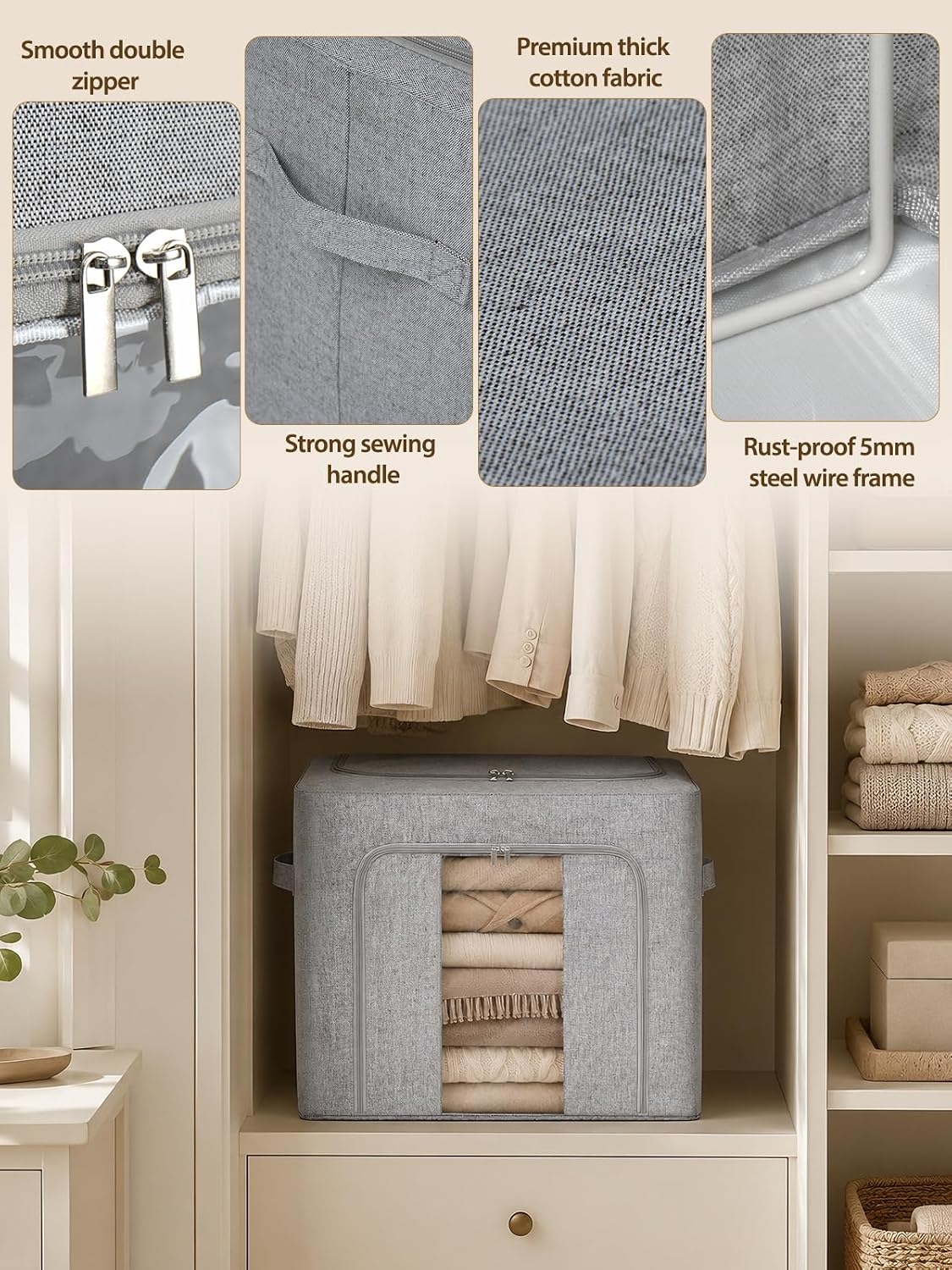 punemi Comforter Storage Bag, Large Blanket Storage Bags with Sturdy Structure, Zipper & 2 Handles for King/Queen Comforters, Quilts, Duvets, Pillows, Bedding and Clothes, 21.7x14.2x11.8in, 2 Pack