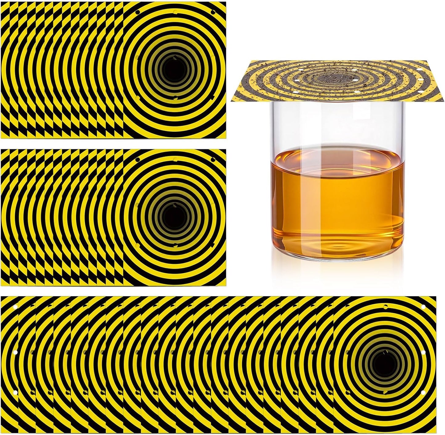50 Pack Fruit Fly Trap Covers, Single-Sided Sticky Paper Lids, 8 Vent Holes for Vinegar/Wine Bait, Fits Cups & Jars for Indoor Kitchen & Pantry Gnat Control (Round,Yellow)