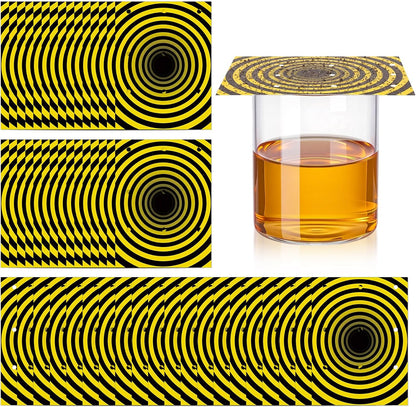 50 Pack Fruit Fly Trap Covers, Single-Sided Sticky Paper Lids, 8 Vent Holes for Vinegar/Wine Bait, Fits Cups & Jars for Indoor Kitchen & Pantry Gnat Control (Round,Yellow)