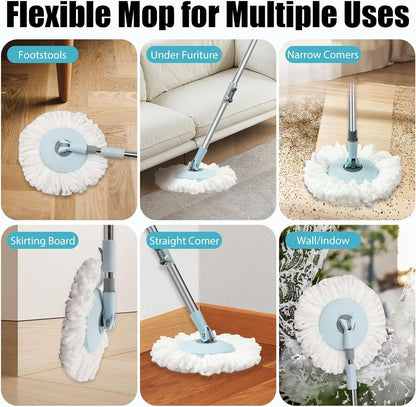 Spin Mop and Bucket with Wringer Set,360° Mop and Bucket System with 3 Microfiber Mop Refills and 50" Extended Handle for Floor Cleaning