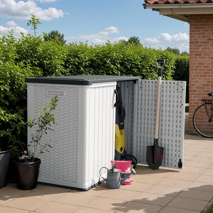 Devoko Outdoor Storage Cabinet 26 Cu Ft with Lockable Doors, Horizontal Storage Shed Waterproof Patio Tools Storage Box for Sofa Cushions, Gardening Tools and Accessories (Beige)