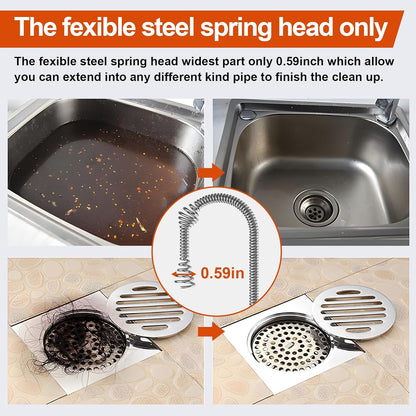 Drain Snake, 50ft Flexible Steel Drain Auger With Drill Adapter, Heavy Duty Sink Plumbing Unblocking Hand Auger Remover, Manual Or Powered for Shower & Bathtub Clogs-No auto retract or feed