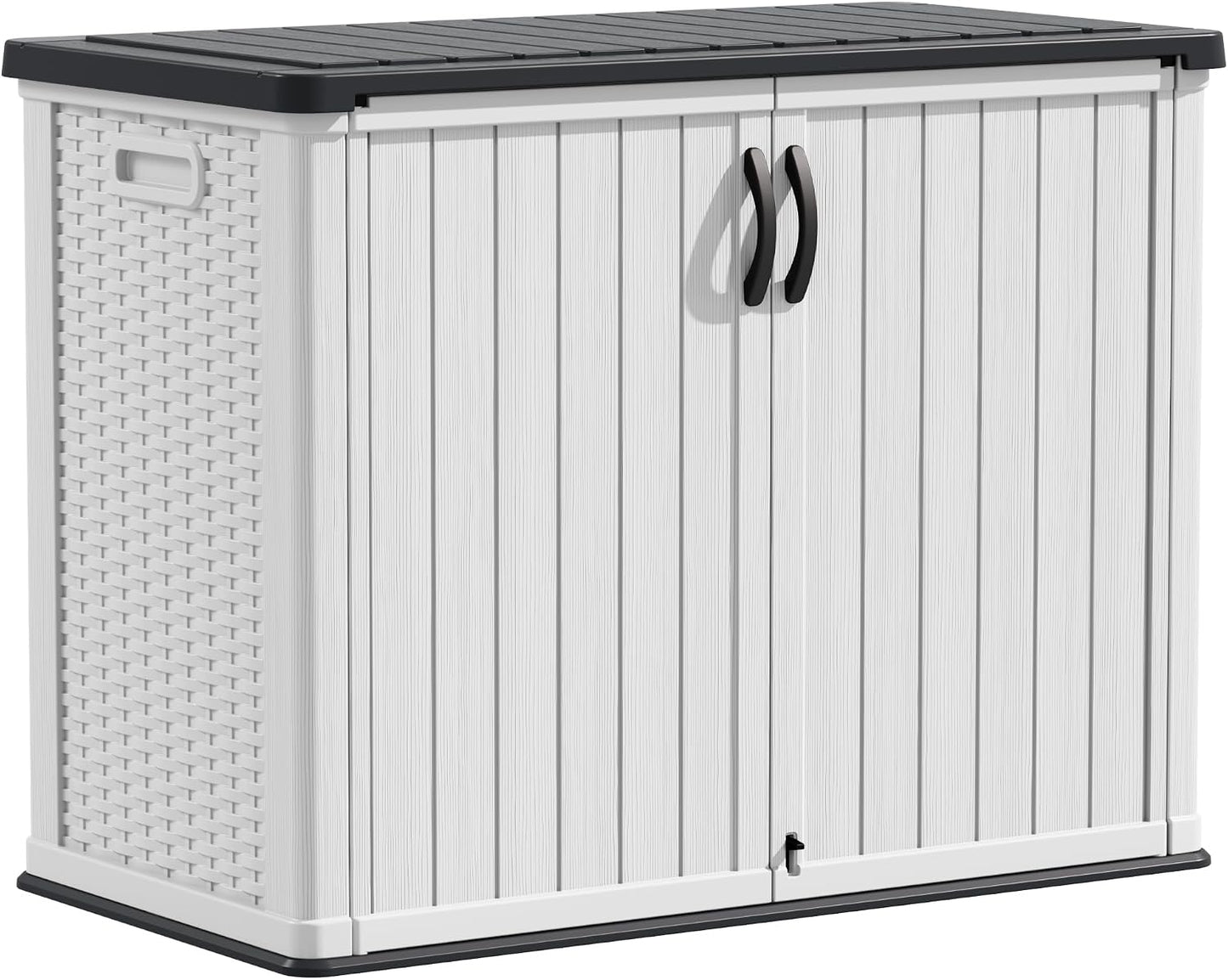 Devoko Outdoor Storage Cabinet 26 Cu Ft with Lockable Doors, Horizontal Storage Shed Waterproof Patio Tools Storage Box for Sofa Cushions, Gardening Tools and Accessories (Beige)