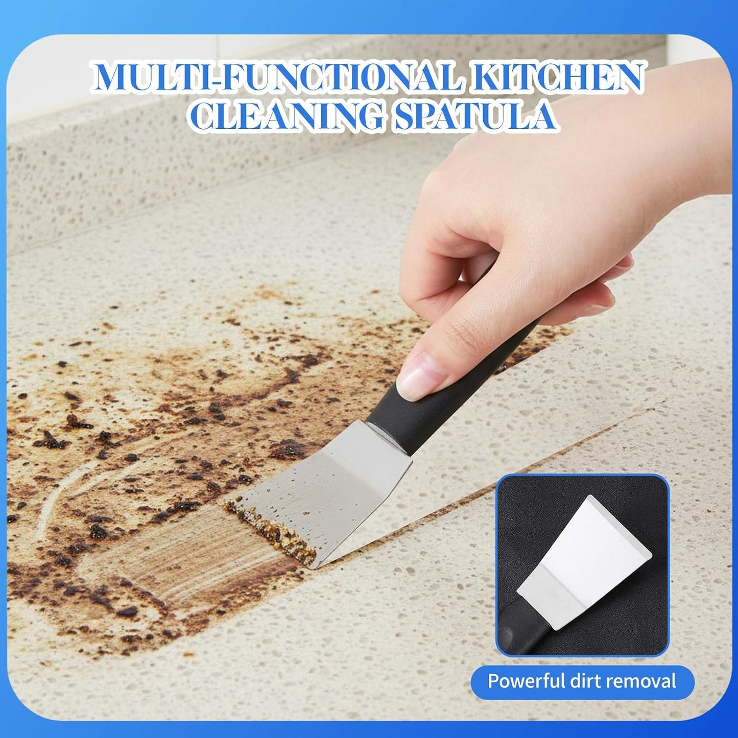 2 Pcs Stainless Steel Scrapers, Multi-Purpose Metal Cleaning Tool with Grip for Stove Oven Glass Grout Adhesive Paint 3D Printing, Professional Non-Scratch Scrapers (Straight + Bending)
