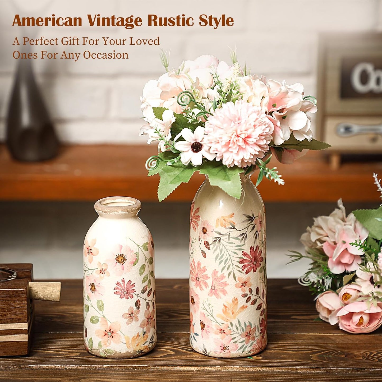2 Pcs Ceramic Small Vase Rustic Farmhouse Vase Boho Vases Home Decoration for Your Kitchen Bedroom Office Bathroom & Shelf Centerpiece Table Decorative(Simplicity)