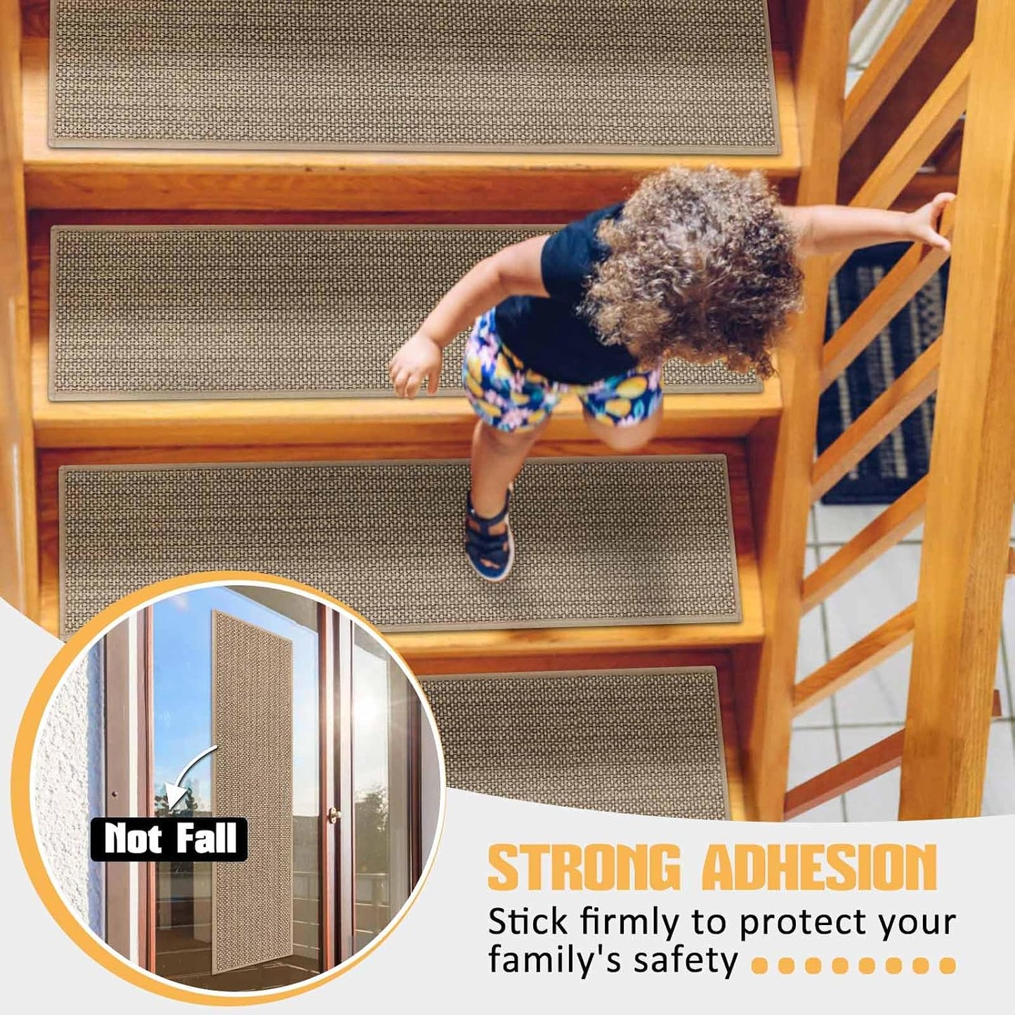 9" x36" Stair Treads Non Slip for Wooden Steps Indoor, 15 Pack, Beige | Reusable Peel and Stick Extra Wide Stair Treads Machine Washable