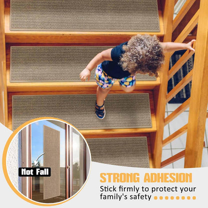 9" x36" Stair Treads Non Slip for Wooden Steps Indoor, 15 Pack, Beige | Reusable Peel and Stick Extra Wide Stair Treads Machine Washable