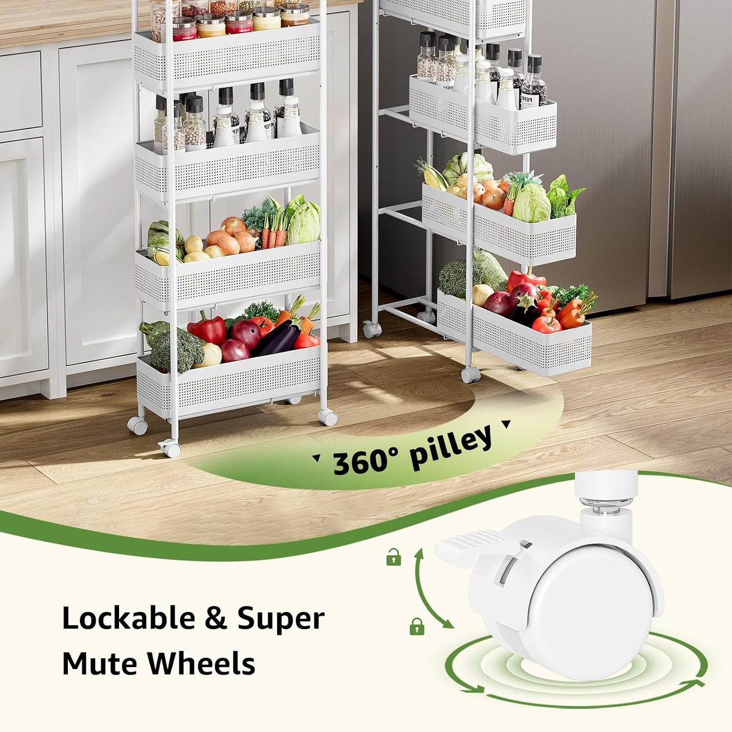 KINGRACK Slim Storage Cart with Drawer, 5-Tier Rolling Utility Cart on Wheels, Narrow Metal Cart for Space Save, Easy Assembly for Kitchen Cart, Craft Cart, Laundry, Bathroom, Nursery Organizer