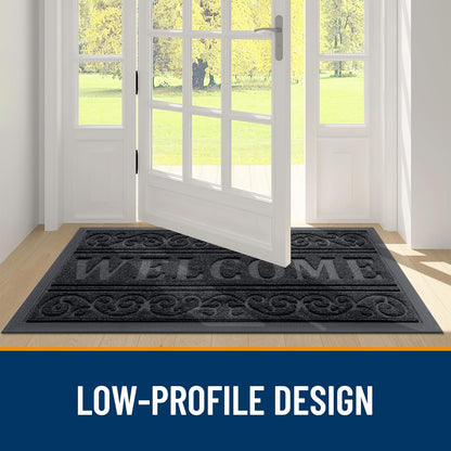 OLANLY Front Door Mat Outside Entrance 29.5x17, Absorbent, Heavy Duty Sturdy Natural Rubber Doormat Indoor Outdoor, Stain and Fade Resistant, Non-Slip Backing Low Profile Floor Mat for Entryway, Grey