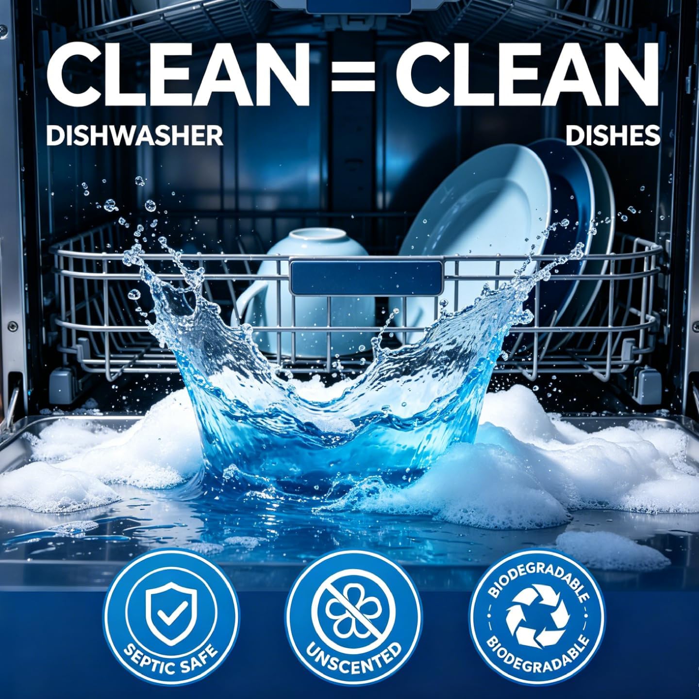 Heavy Duty Dishwasher Cleaner & Deodorizer Tablets, Descaler, Deep Cleaning, Natural Odor & Smell Remover, Calcium, Limescale, Hard Water Marks, Grease, Septic Safe Pods (12 Tabs 1 Yr Supply)