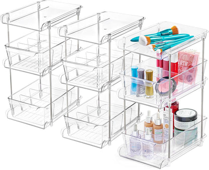 3 Tier Clear Under Bathroom Sink Organizer Pull Out Drawer | Bathroom Cabinet Under Sink storage | Under Vanity Organizer | Medicine Cabinet Storage | (2 Pack)