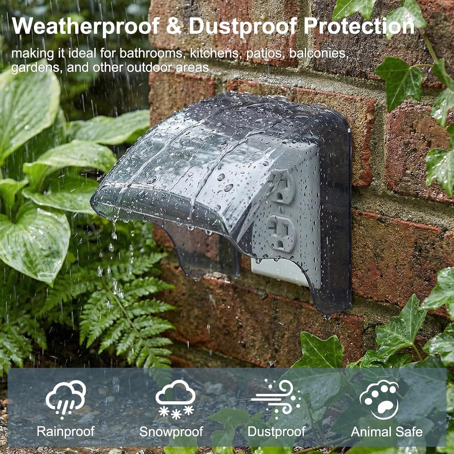 Outdoor Waterproof Outlet Cover for Single-Gang Duplex Receptacle (NEMA 5-15R), Weatherproof Electrical Socket Protector 2.6" x 3.2", Wall Plate Guard for Outdoor & Bathroom Use (Gray)