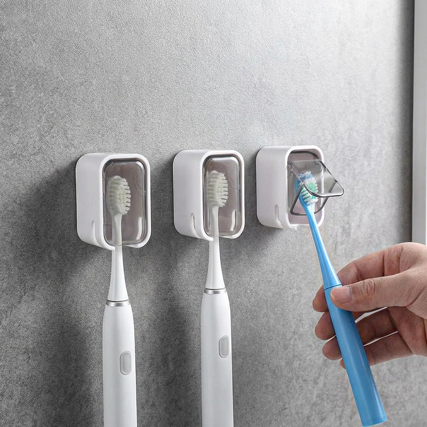 3PCS Toothbrush Holders Wall Mounted, Toothbrush Holders for Bathrooms with Cover, Self-Adhesive, Space-Saving, Waterproof, Quick Drying, Detachable for Easy Cleaning