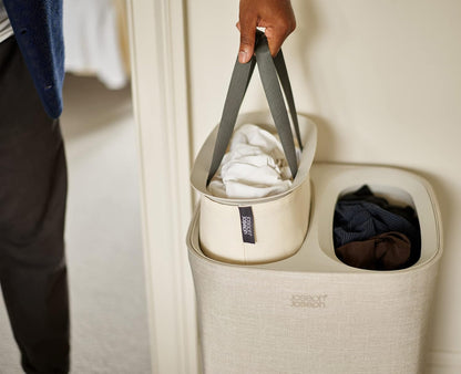 Joseph Joseph Tota Trio 90 liter/23.8 gallon Laundry Hamper Separation Basket with lid, 3 Removable Washing Bags with Handles- Ecru