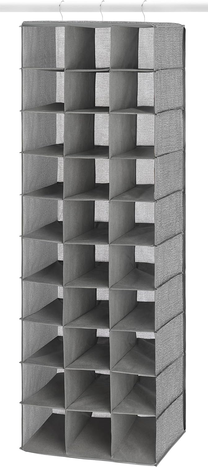 Whitmor 30 Sections Hanging Clothes Closet Shoe Organizer, Space Saving Breathable Fabric Shoe Storage for Bedroom, Laundry, Dorm, Crosshatch Gray