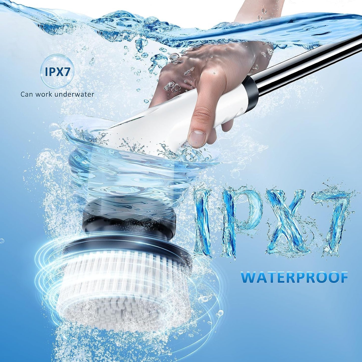 PUNOMO Electric Spin Scrubber, Cordless Bathroom Cleaning Brush with 8 Replaceable Heads & Adjustable Handle, IPX7 Waterproof Shower Scrubber with LCD Display, 2 Speeds for Bathtub, Floor, Tile