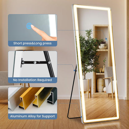 Arched Mirror Full Length, Upgraded 16"x59" Body Wall Mirrors with Shatter-Proof Glass, Floor Standing, Hanging or Leaning, Tall Arch Mirror with Stand Aluminum Alloy Frame for Bedroom Cloakroom