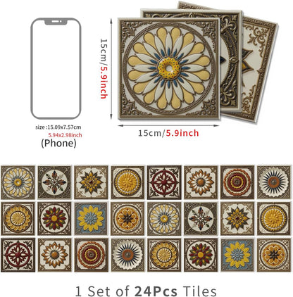 Peel and Stick Backsplash Tile Sticker for Kitchen and Bathroom Walls - 24 Removable 5.9"x5.9" Tiles, Waterproof