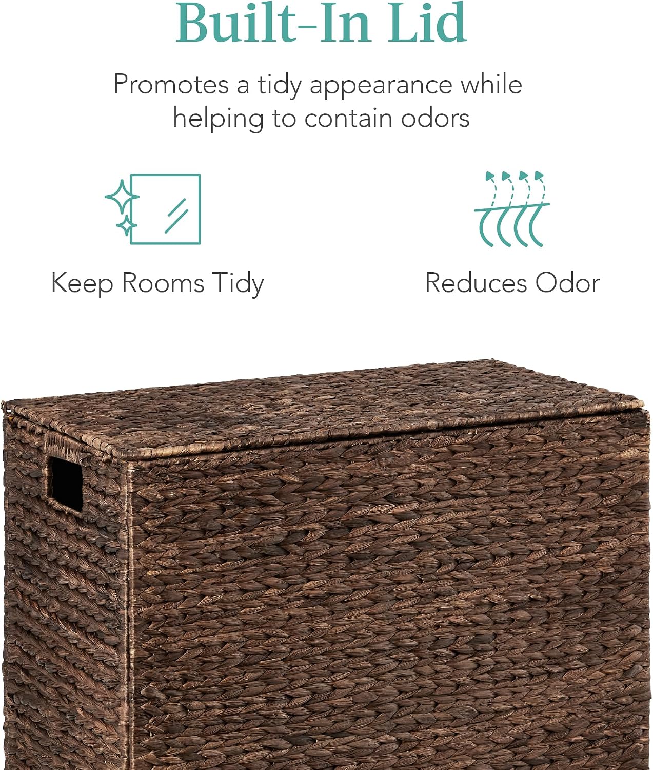 Best Choice Products Large Double Laundry Hamper with Lid, Natural Handwoven Water Hyacinth, 2 Sections w/ 2 Machine Washable Linen Liner Bags, Portable, Handles - Natural