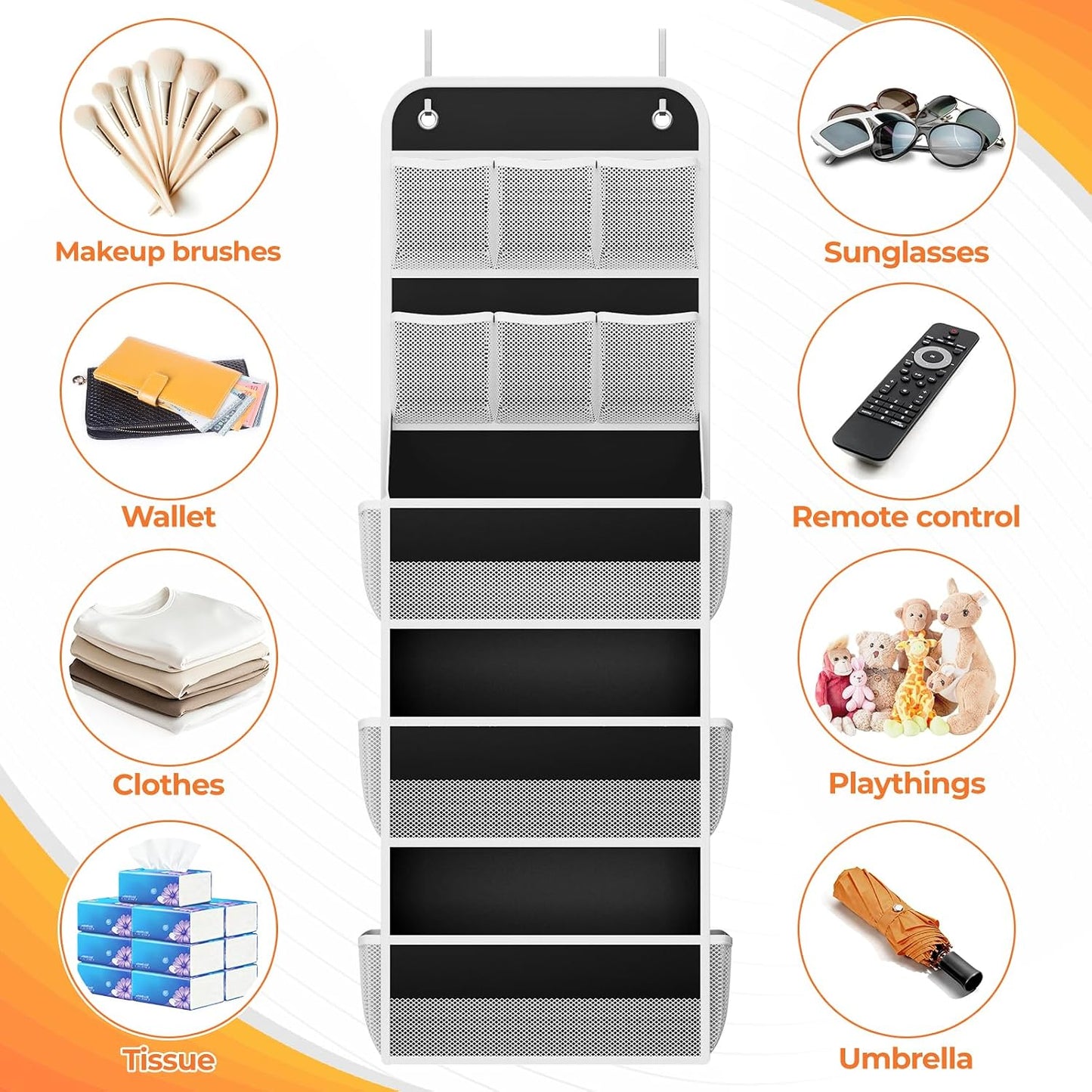 SpaceHacks 5-Tier Over the Door Organizer with Mesh Pockets, Baby Nursery Storage for Closet, Bathroom and Bedroom, Adjustable Hanging Closet Organizer for Cosmetics, Books and Essentials (Dark Grey)